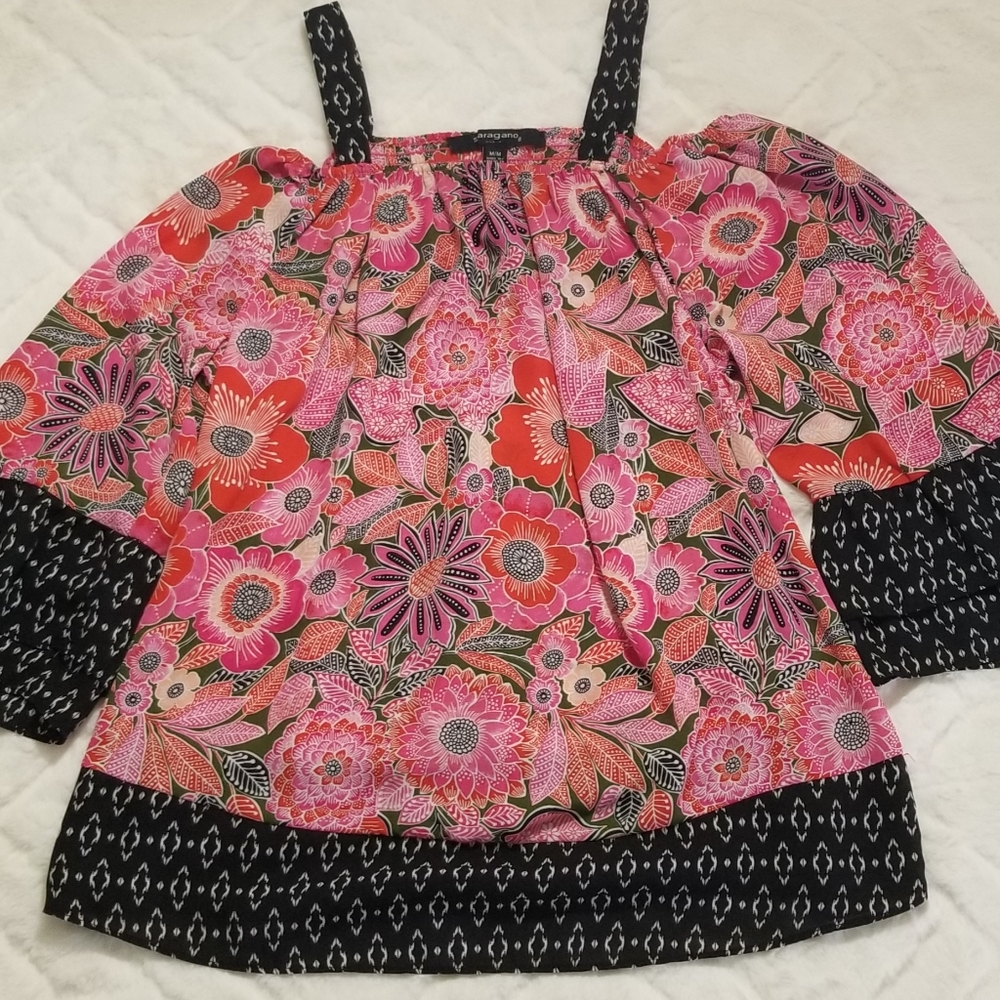 Sharagano Off Shoulder Floral Blouse Size Medium